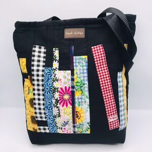 Basic Lizbet Library Market Tote Bag, Black 13x12.5x3 Inches With Pockets